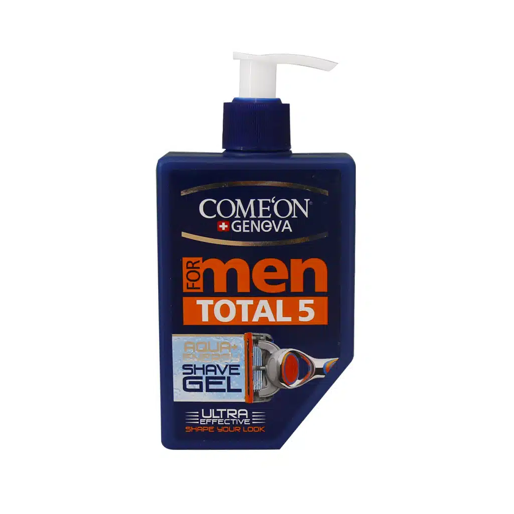 Comeon-Total-5-Shave-Gel-For-Men.jpg.webp ژل اصلاح ریش مردانه مدل توتال 5 کامان مناسب پوست حساس