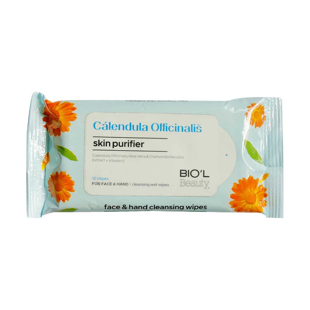 Biol-Calendula-Face-And-Hand-Cleansing-Wipes-10-Pcs دستمال مرطوب پاک کننده دست و صورت بیول حاوی عصاره کالاندولا