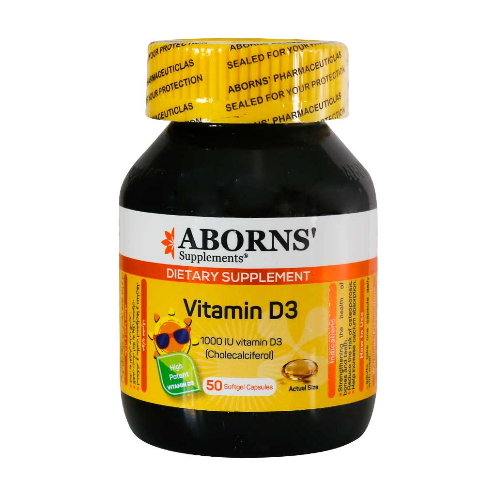 Aborns-Vitamin-D3-1000-IU-Supplement سافت ژل ویتامین D3 1000 واحد ابورنز