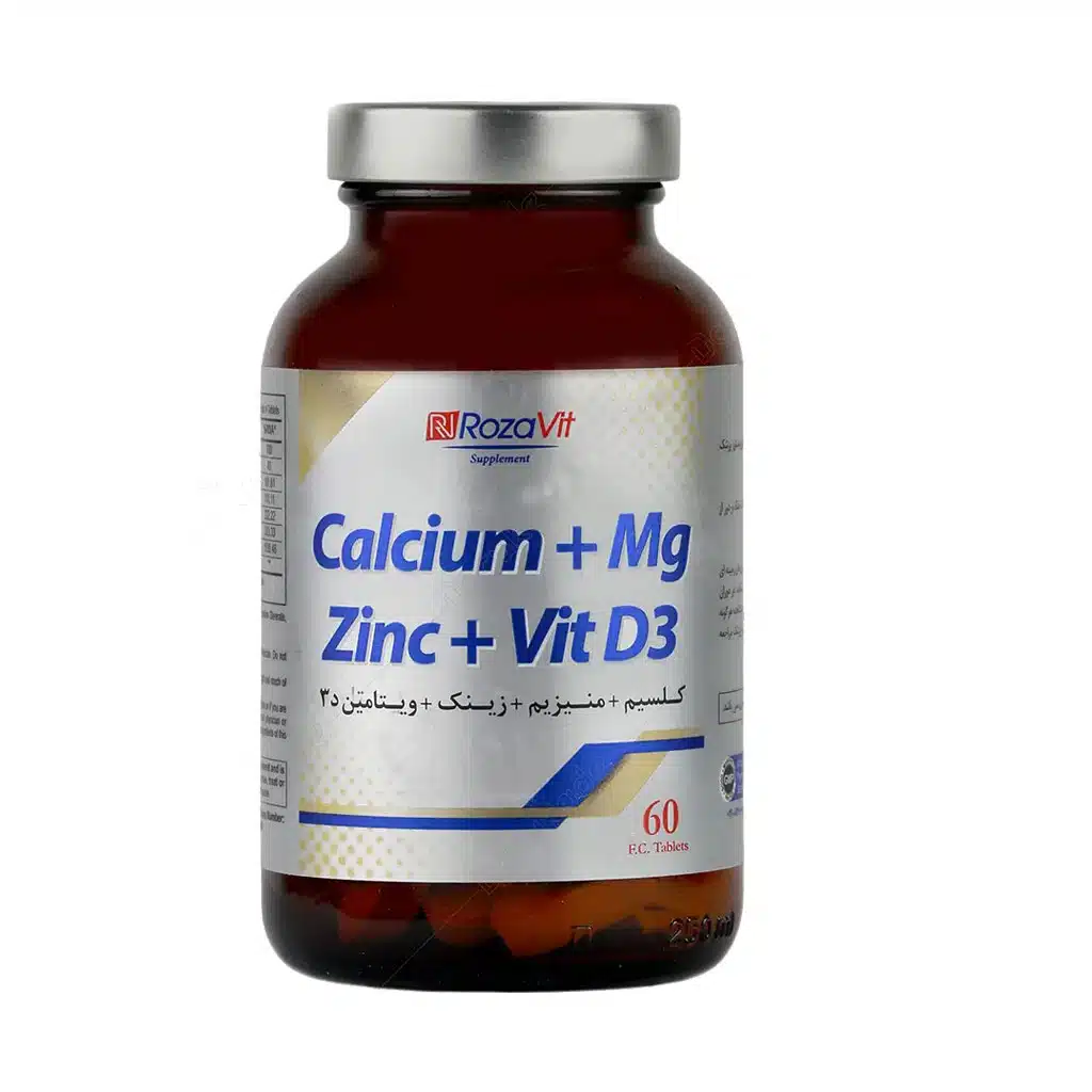 Rozavit-Calcium-Plus-Minerals-60-F.C-Tablets-2.jpg.webp قرص کلسیم و منیزیم و زینک ویتامین D3 رزاویت 60 عدد