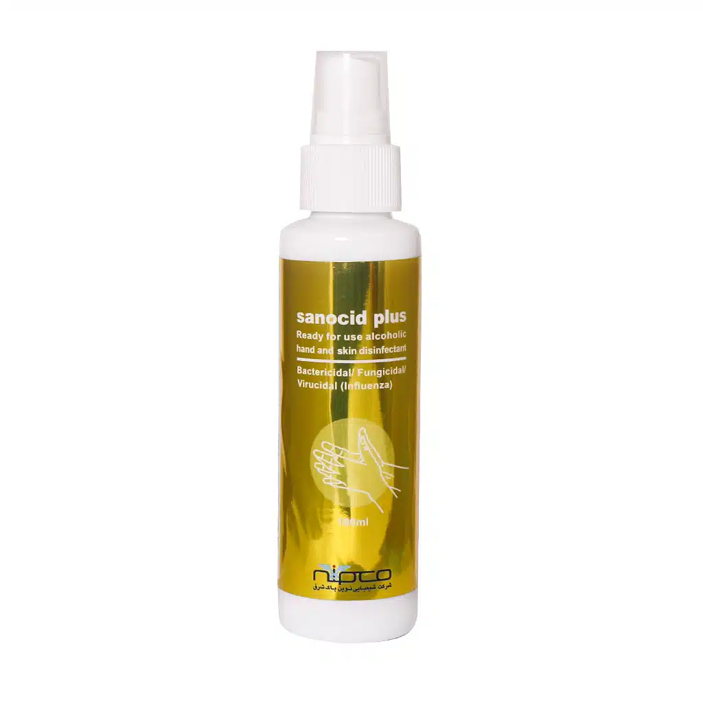 Sanocid-Plus-Hand-rub-Disinfection-solution-Spray-100-ml.jpg.webp اسپری ضد عفونی کننده الکلی دست سانوسید پلاس 100 میلی لیتر