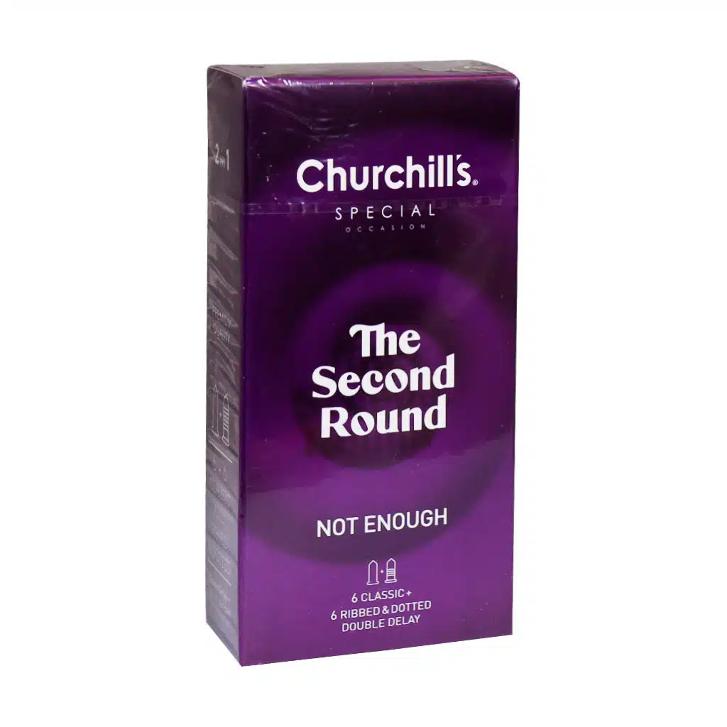 Churchills-The-Second-Round-Condoms-12-Pcs.jpg.webp کاندوم ساده و خاردار چرچیلز مدل The Second Round بسته 12 عددی