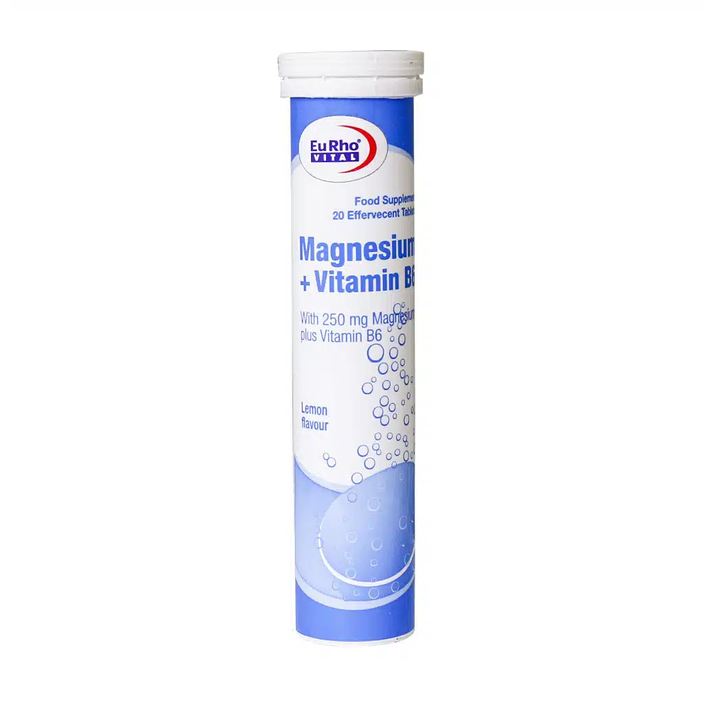 Eurho-Vital-Magnesium-And-Vitamin-B6-20-Effervecent-Tabs.jpg.webp قرص جوشان منیزیم پلاس و ویتامین B6 یوروویتال 20 عدد