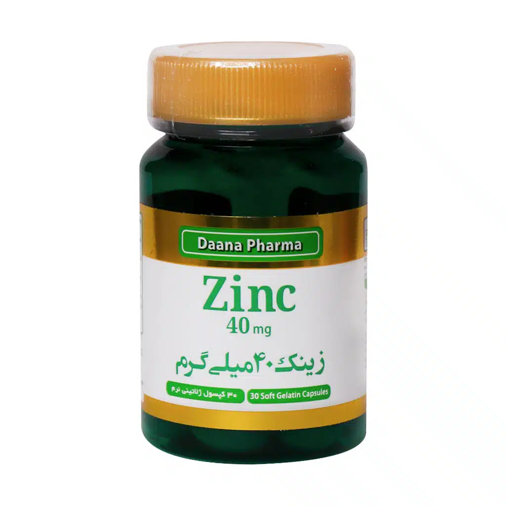 Daana-Pharma-Zinc-40-mg-30-Soft-Gelatin-Capsules.jpg.webp کپسول زینک 40 میلی گرم دانا فارما 30 عدد