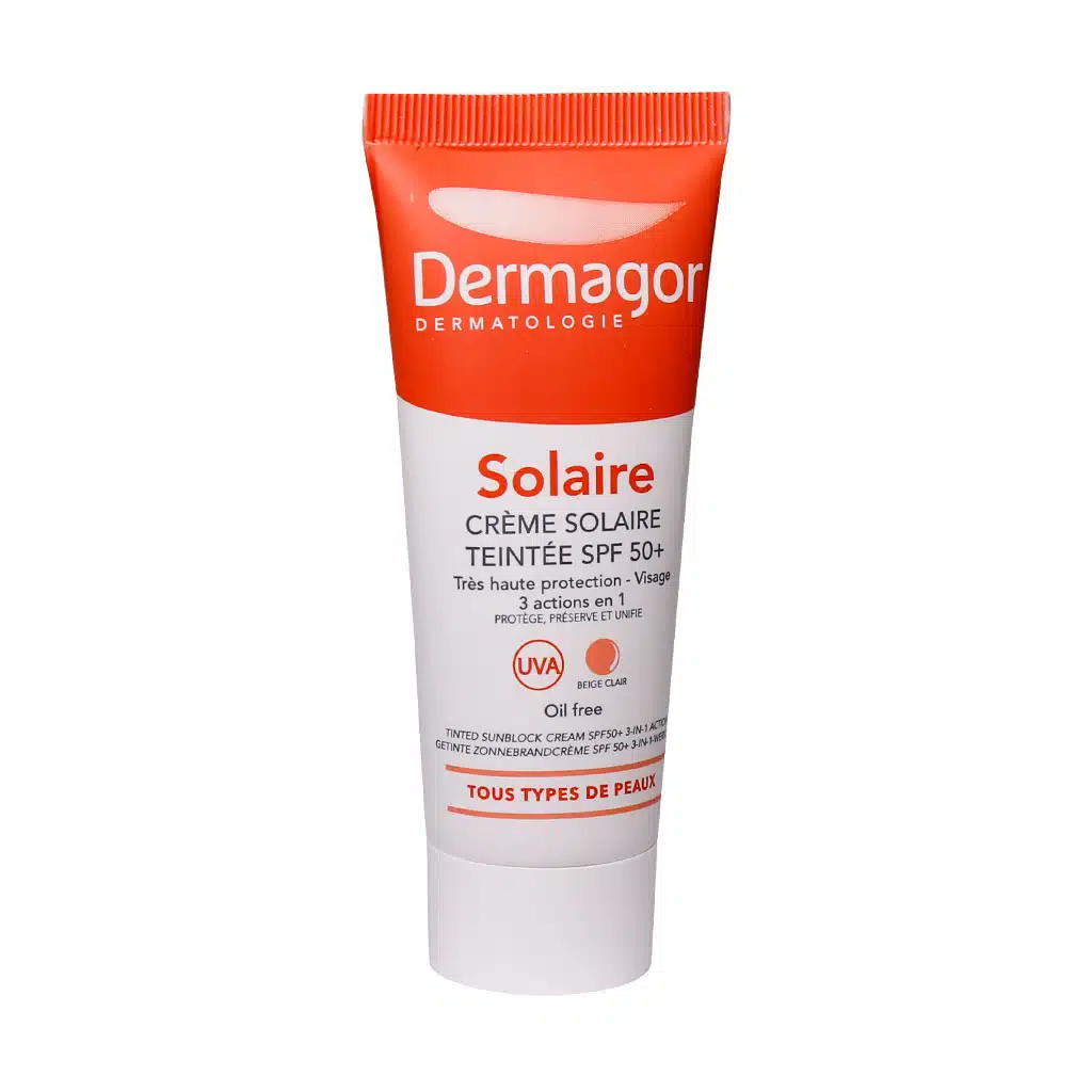 Dermagor-Solaire-SPF-50-Oil-Free-Cream-40-ml.jpg.webp کرم ضد آفتاب SPF50 رنگی فاقد چربی 3 در 1 درماگور
