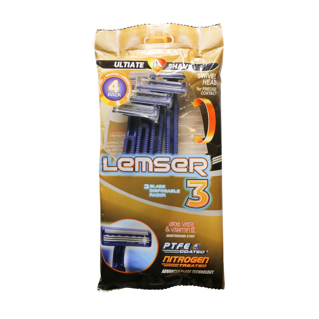 Lemser-3-Blade-Disposable-Razor-Shave-4-Pcs تیغ اصلاح سه لبه صابوندار لمسر