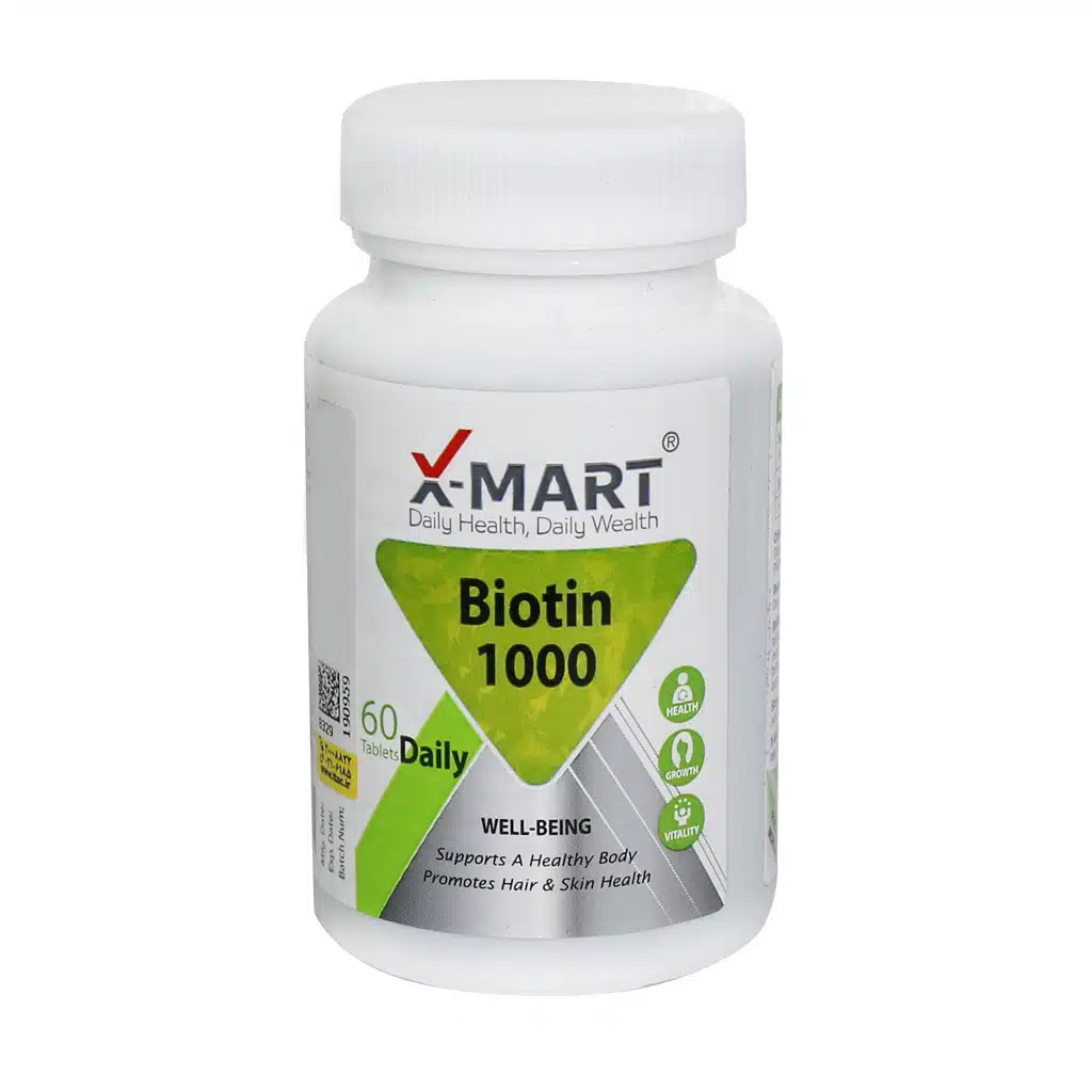 X-Mart-Biotin-1000-mcg-60-Tabs-1.jpg.webp قرص بیوتین 1000 ایکس مارت 60 عدد