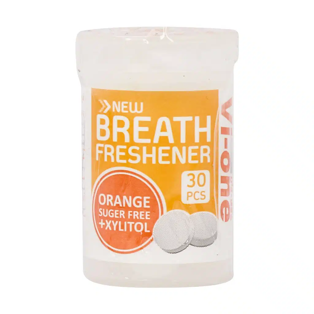 Vi-one-breath-freshener-30-tablets-1.jpg.webp قرص خوشبو کننده دهان وی وان با طعم پرتقال 30 عدد