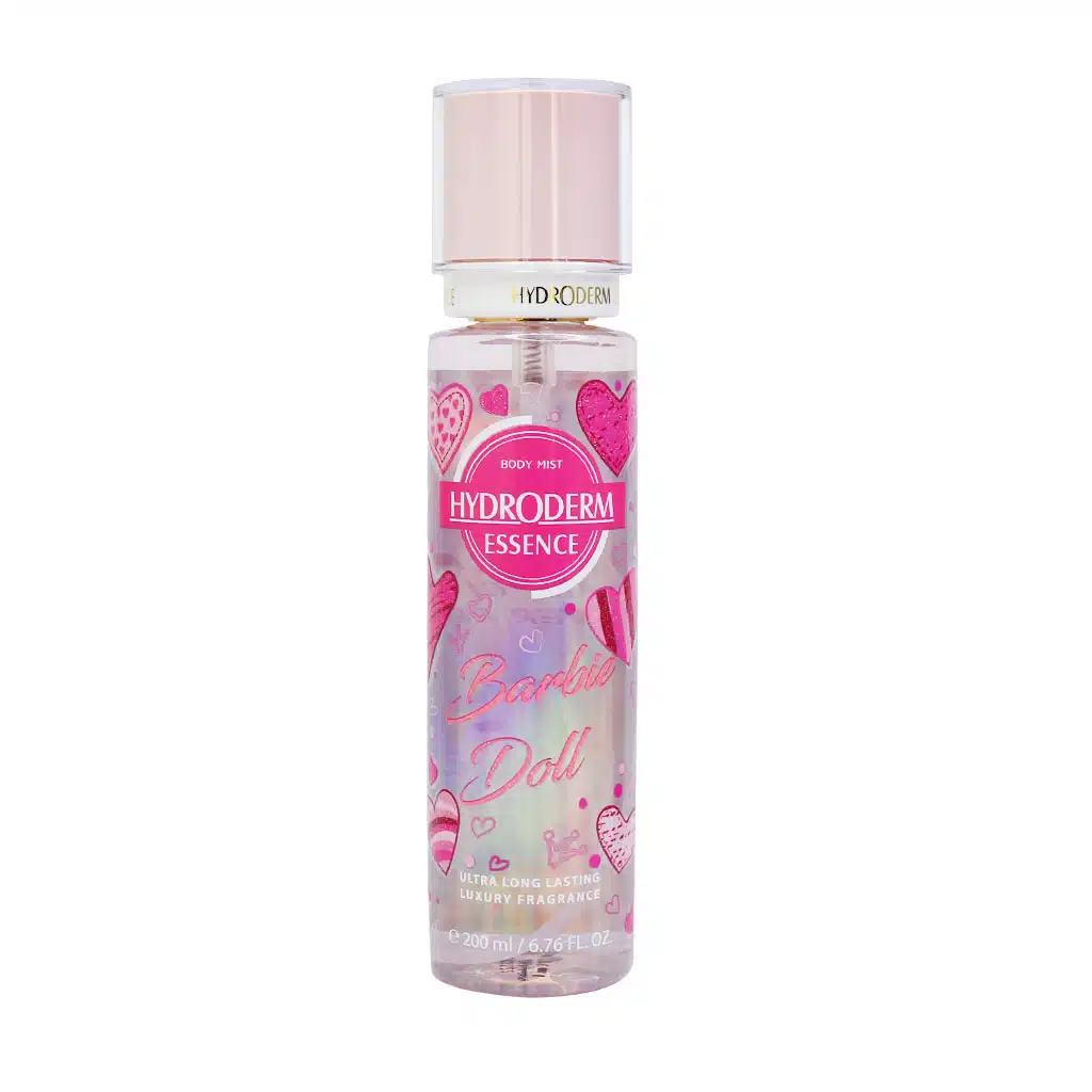 Hydroderm-Barbie-Doll-Body-Mist-200-ml.jpg.webp بادی میست زنانه هیدرودرم مدل Barbie Doll حجم 200 میلی لیتر