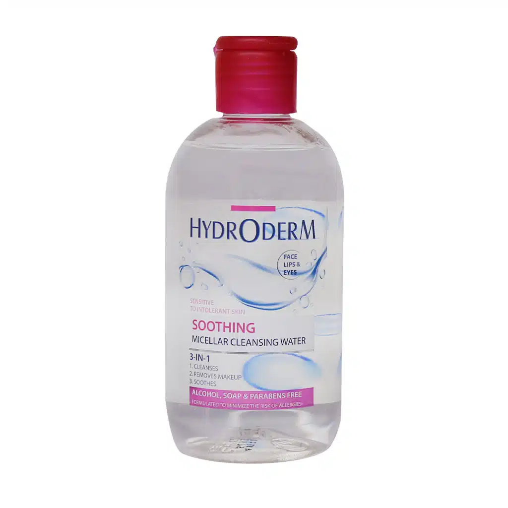Hydroderm-Micellar-Cleansing-Water-For-Sensitive-Skin-250-ml.jpg.webp میسلار واتر 3 در 1 چشم لب و صورت پوست حساس هیدرودرم 250 میلی لیتر
