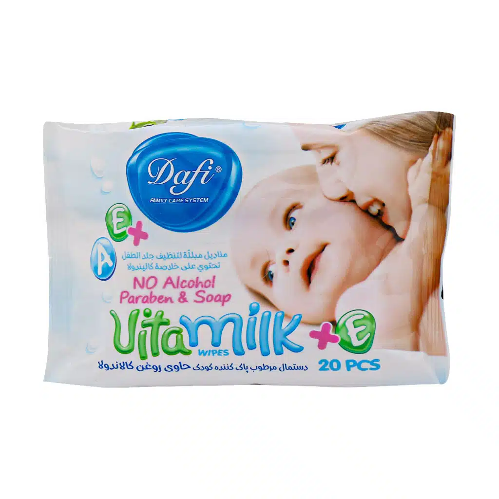 Dafi-Vita-Milk-Wipes-for-Children-20.jpg.webp دستمال مرطوب کودک ویتامیلک دافی 20 عدد