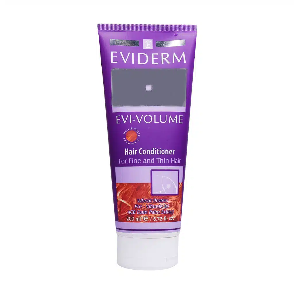 Eviderm-Evi-Voloum-Hair-Conditioner.jpg.webp نرم کننده اوی ولوم اویدرم مناسب موهای نازک و کم حجم 200 میلی لیتر