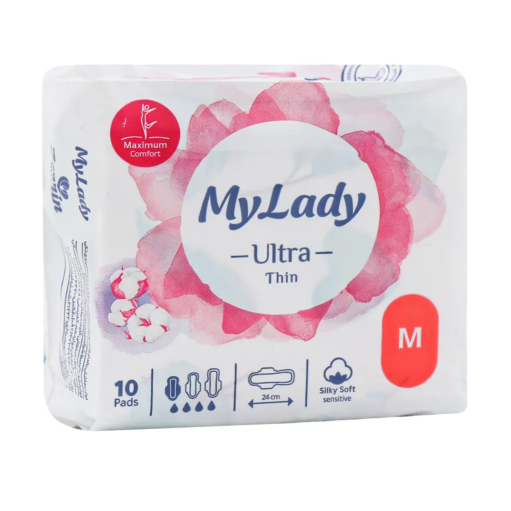 My Lady Medium Ultra Thin Silky Soft Airlaid 10 Pads قیمت نوار بهداشتی ایرلید سیلکلی سافت سایز متوسط مای لیدی