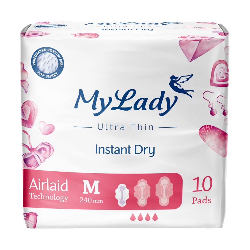 My-lady-Airlaid-Ultra-Thin-Medium-۱۰-Pads قیمت نوار بهداشتی ایرلید مشبک نرم خیلی نازک سایز متوسط مای لیدی