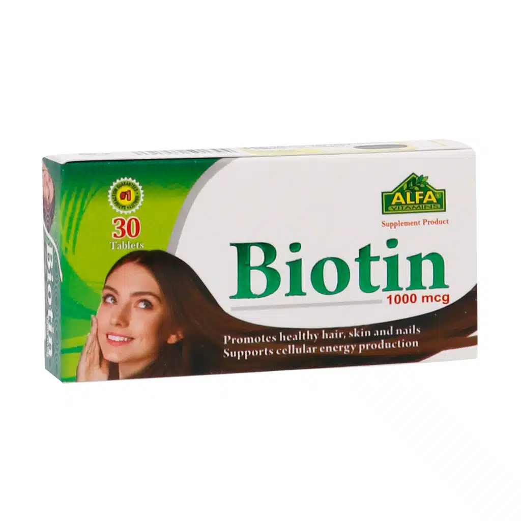 Alfa-Vitamins-Biotin-1000-Mcg-30-Tablet.jpg.webp قرص بیوتین 1000 میکروگرم آلفا ویتامینز 30 عدد