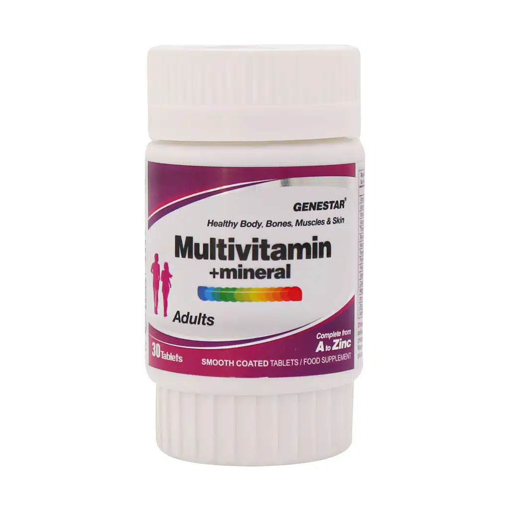 Genestar-Multi-Vitamn-Mineral-30-Tabs.jpg.webp قرص مولتی ویتامین مینرال ژن استار 30 عدد