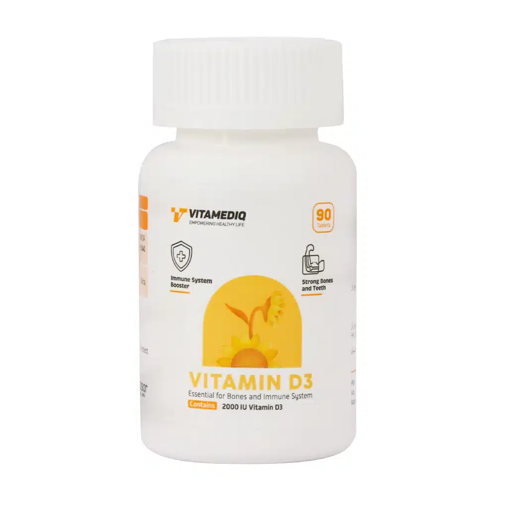 Vitamediq-Vitamin-D3-2000-IU-90-Tabs.jpg.webp قرص ویتامین D3 2000 واحد ویتامدیک 90 عدد