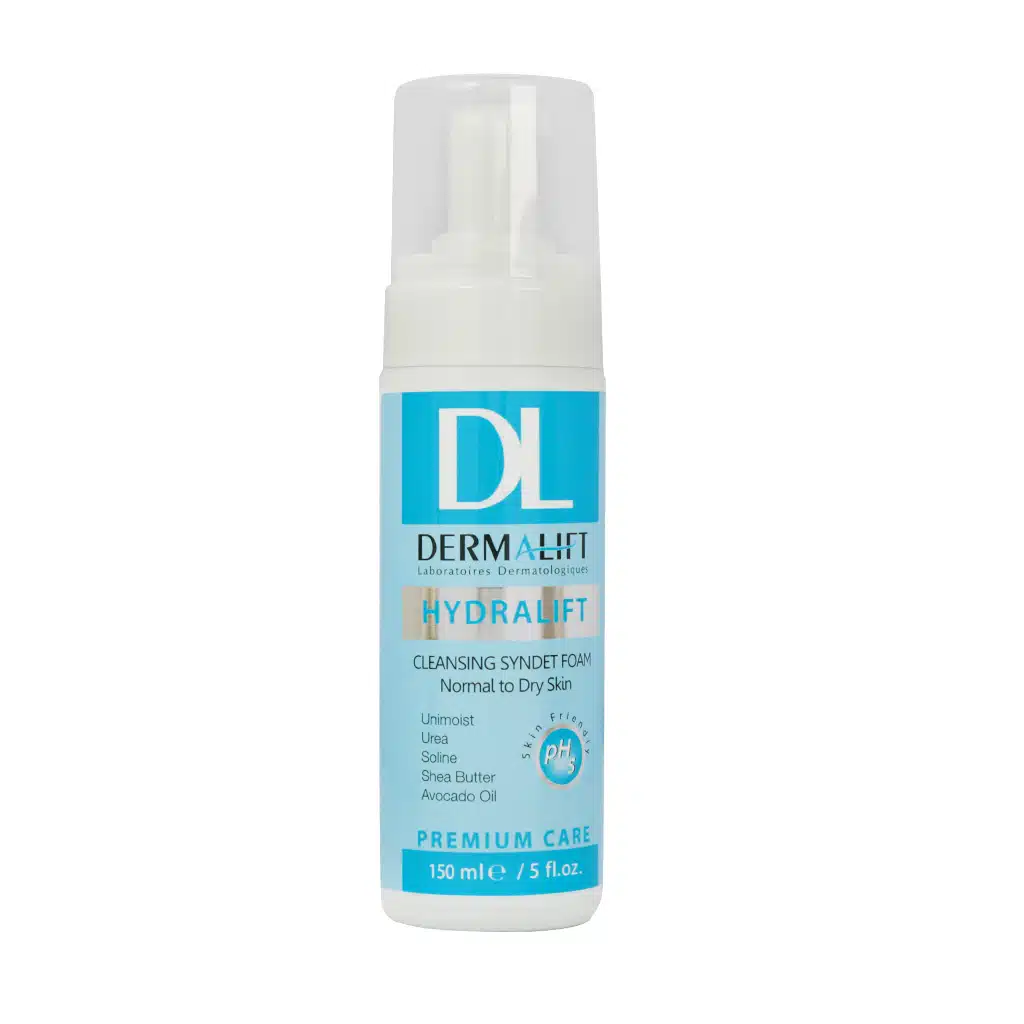 Dermalift-Hydralift-Cleansing-Syndet-Foam-For-Normal-To-Dry-Skin-150-ml.jpg.webp فوم شستشوی صورت هیدرالیفت درمالیفت مناسب پوست های خشک و معمولی 150 میلی لیتر