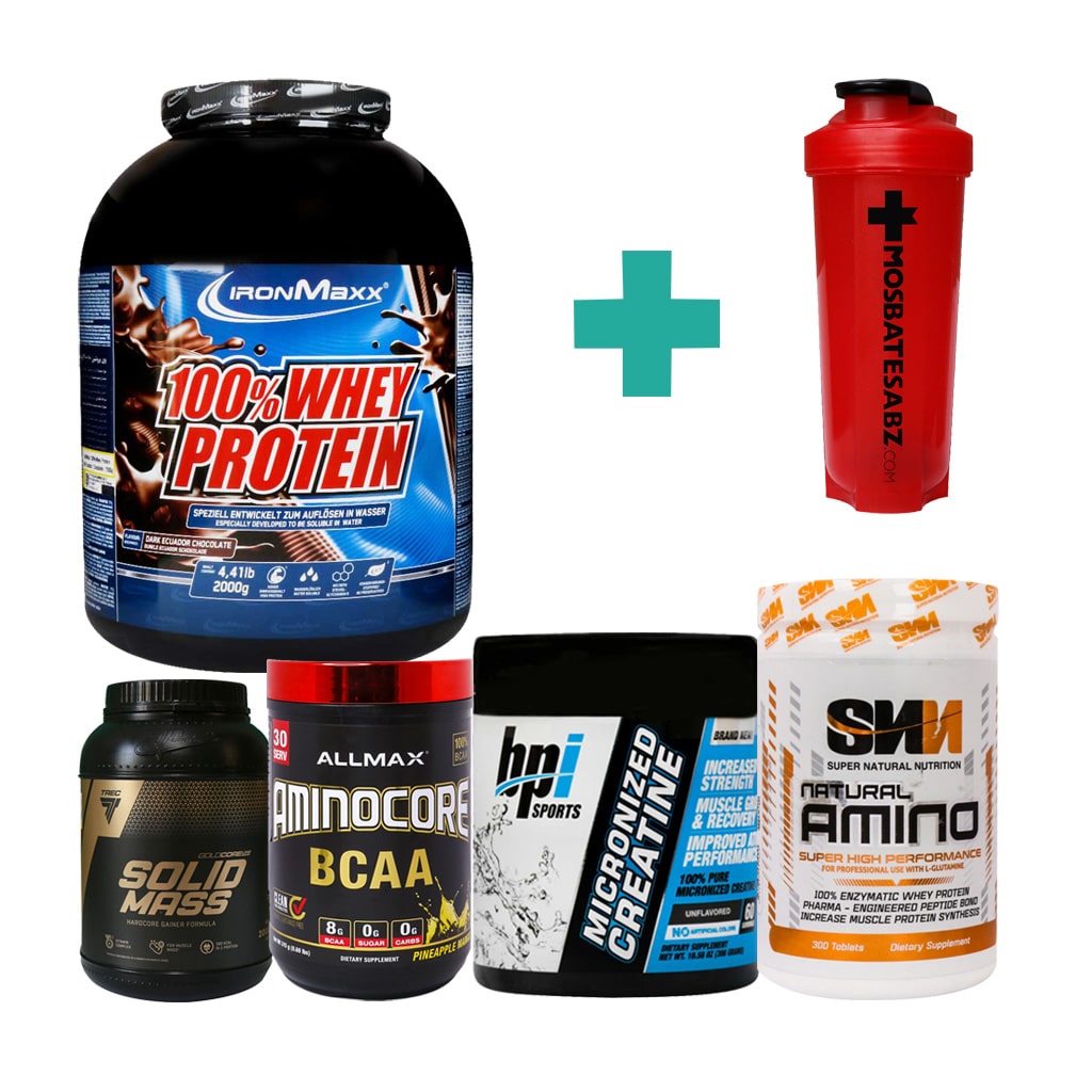 پک عضله سازی ورزشی به همراه شیکر مث پک عضله سازی ورزشی به همراه شیکر مثبت سبز