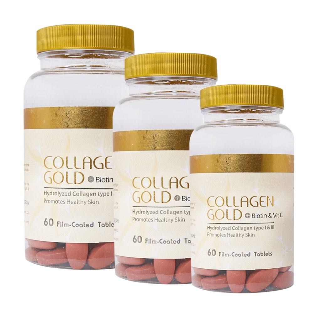 پک 3 عددی قرص کلاژن گلد بیوتین و ویت pak 3pcs Adrian Collagen Gold with Biotin and vitamin C
