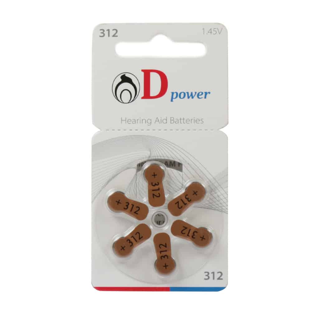 باتری سمعک شماره 312 دی پاور 6 عدد باتری سمعک شماره 312 دی پاور
