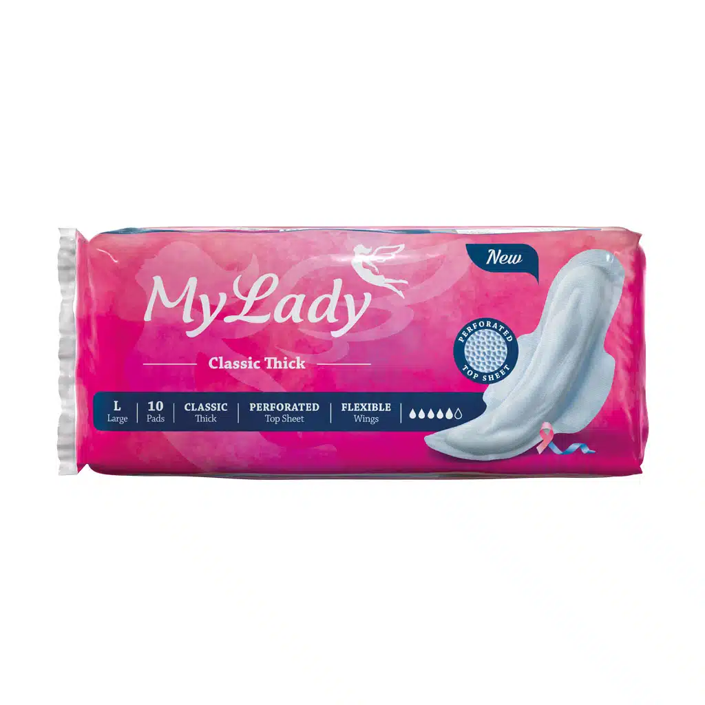 Mylady-Classic-Thick-Sanitary-Napkin-10-Pcs-1.jpg.webp نوار بهداشتی بالدار مشبک کلاسیک ضخیم مای لیدی سایز بزرگ 10 عدد