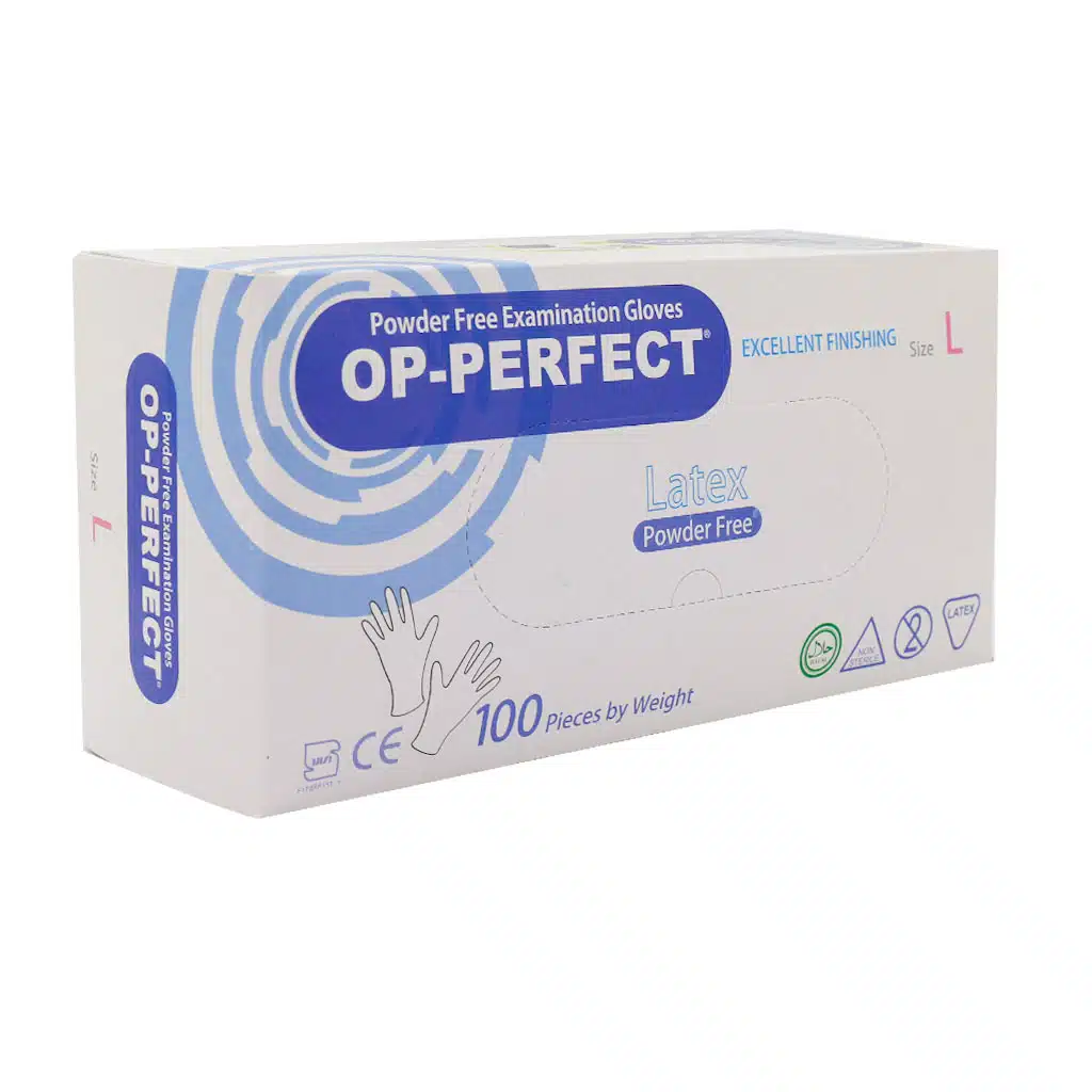 Op-Perfect-Latex-Powder-Free-Glove-100-Pieces.jpg.webp دستکش لاتکس بدون پودر اپی پرفکت سایز بزرگ 100 عدد