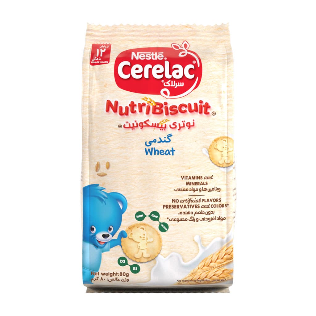 Nestle-Nutri-Biscuit-Wheat-Cerlac-80-g سرلاک نوتری بیسکوییت گندمی نستله مناسب کودکان از پایان 12 ماهگی