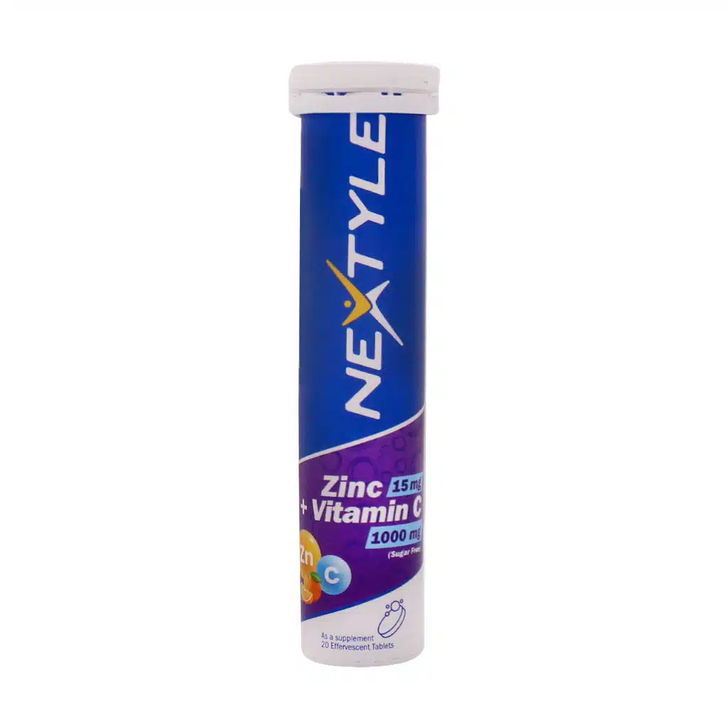 Nextyle-Zinc-15-mg-And-Vitamin-C-20-Effervescent-Tablet.jpg.webp قرص جوشان زینک 15 میلی گرم و ویتامین C نکستایل 20 عدد