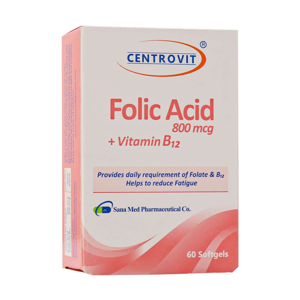 Centrovit-Folic-Acid-Plus-Vitamin-B12-60-Softgels سافت ژل فولیک اسید پلاس ویتامین ب12 سنتروویت
