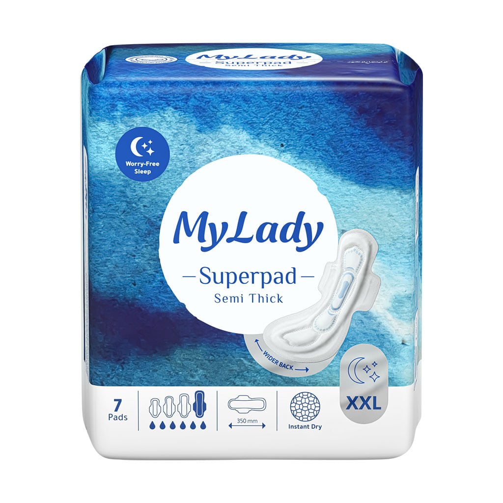 My-Lady-Superpad-Maxi-Semi-Thick-۷-Pcs قیمت نوار بهداشتی بالدارمکسی نیمه ضخیم شب مای لیدی خیلی خیلی بزرگ