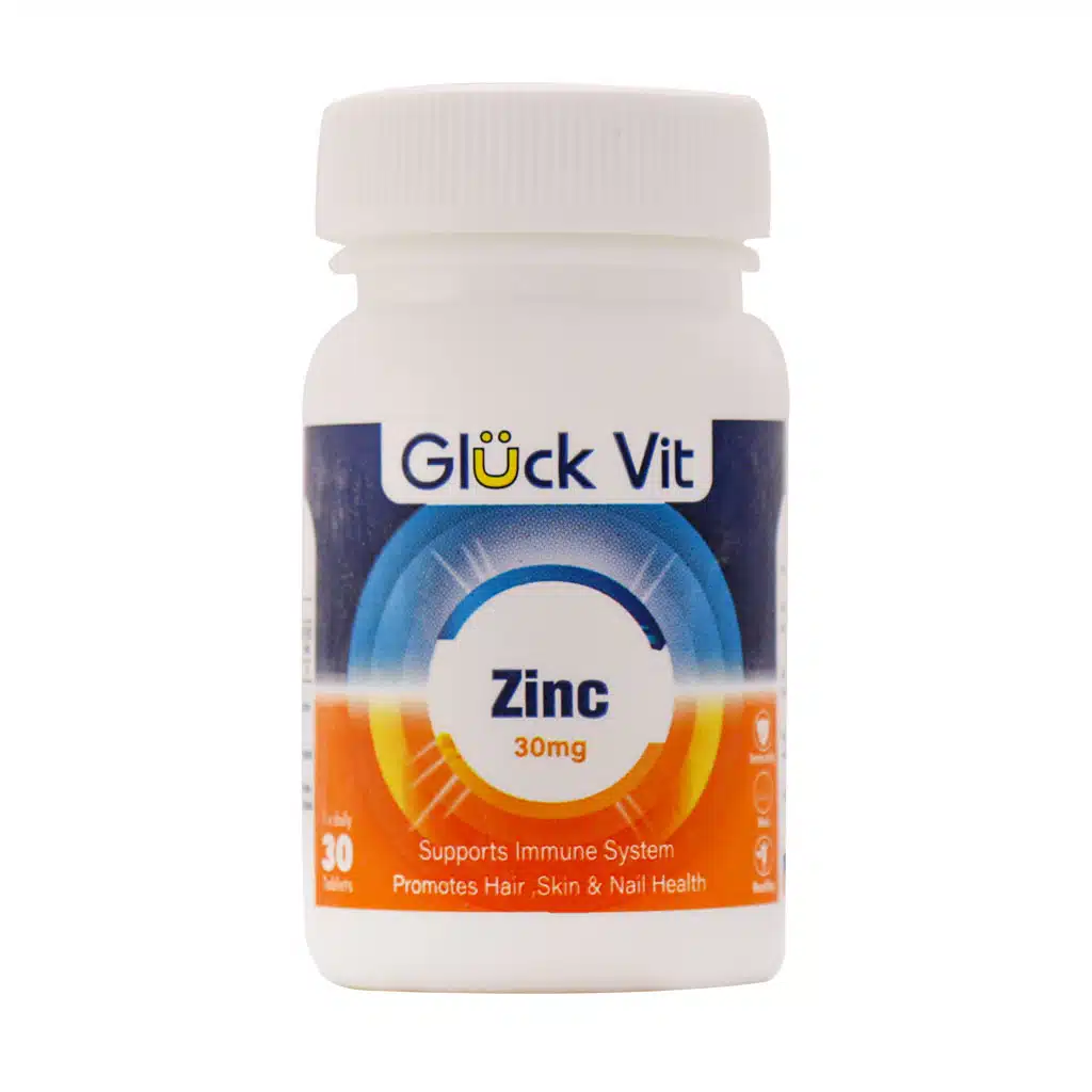 Gluck-Vit-Zinc-30-Mg-30-Tabs.jpg.webp قرص زینک 30 میلی گرم گلوک ویت 30 عدد
