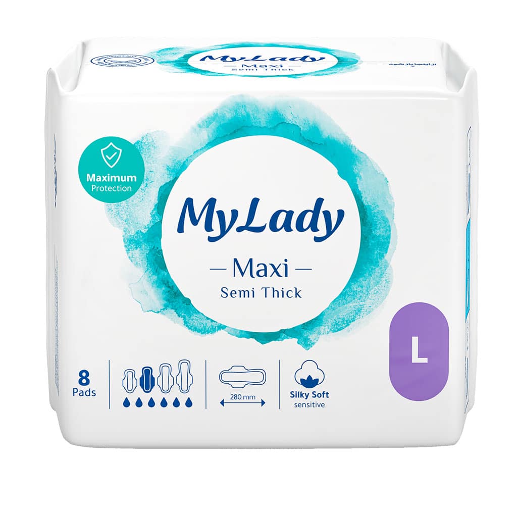 My-lady-Maxi-Semi-Thick-Size-Large-For-Sensitive-Skin-۸-Pcs قیمت نوار بهداشتی مکسی نیمه ضخیم شب مای لیدی