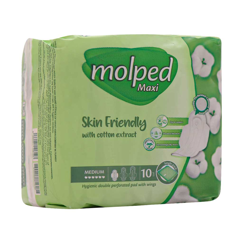 Molped-Maxi-Hygienic-Double-Perforated-Pad-Size-Medium-10-Pcs نوار بهداشتی بالدار نیمه ضخیم مشبک مولپد مدل Maxi سایز متوسط