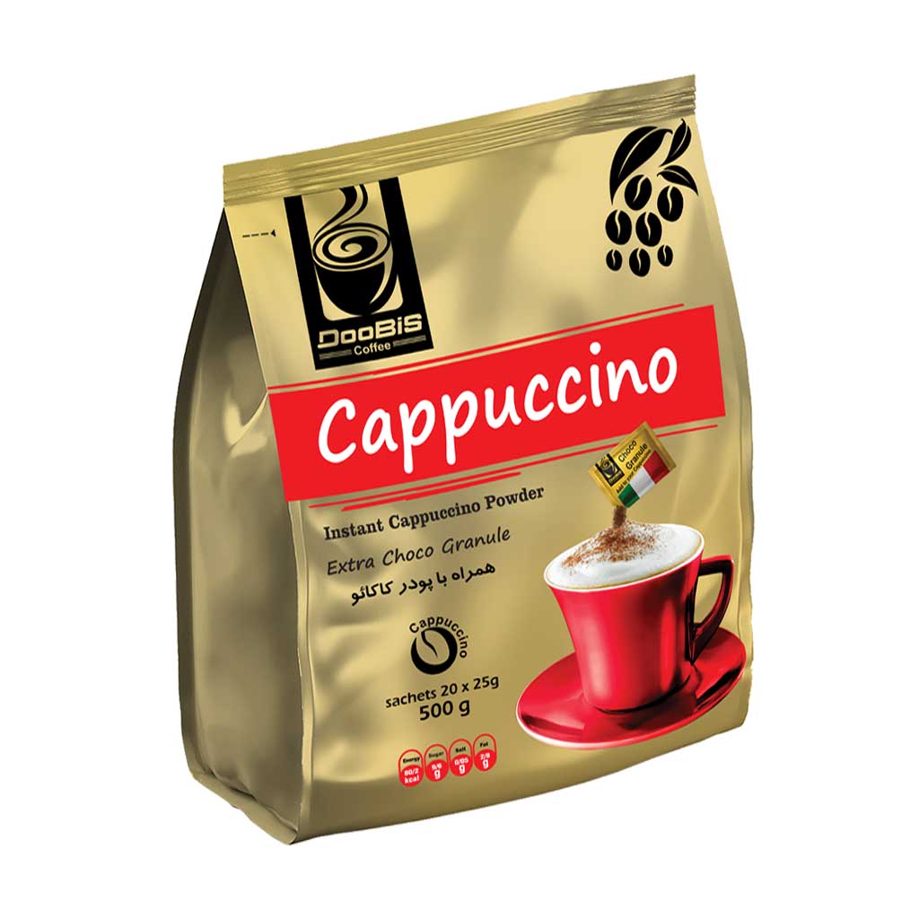 Doobis-Cappuccino-With-Extra-Choco-Granule-20-Sachets کاپوچینو همراه با پودر کاکائو دوبیس