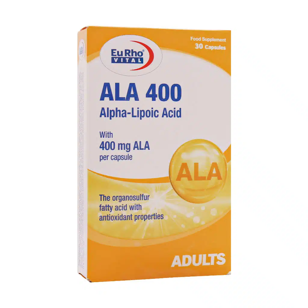 Eurhovital-ALA-400-Mg-30.jpg.webp کپسول آ ال آ 400 یوروویتال 30 عدد