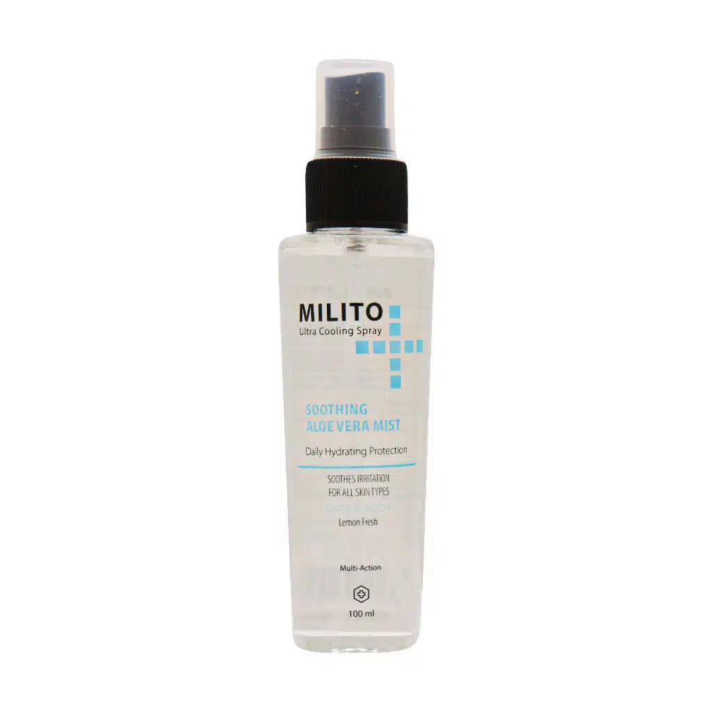 Milito-Soothing-Aloe-Vera-Mist-Spray-100-Ml.jpg.webp محلول مرطوب کننده پوست میلیتو حاوی عصاره آلوئه ورا 100 میلی لیتر