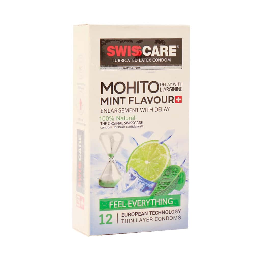 Swiss-Care-Mohito-Mint-Condoms کاندوم تاخیری موهیتو نعنا سوئیس کر مدل Mohito Mint بسته 12 عدد