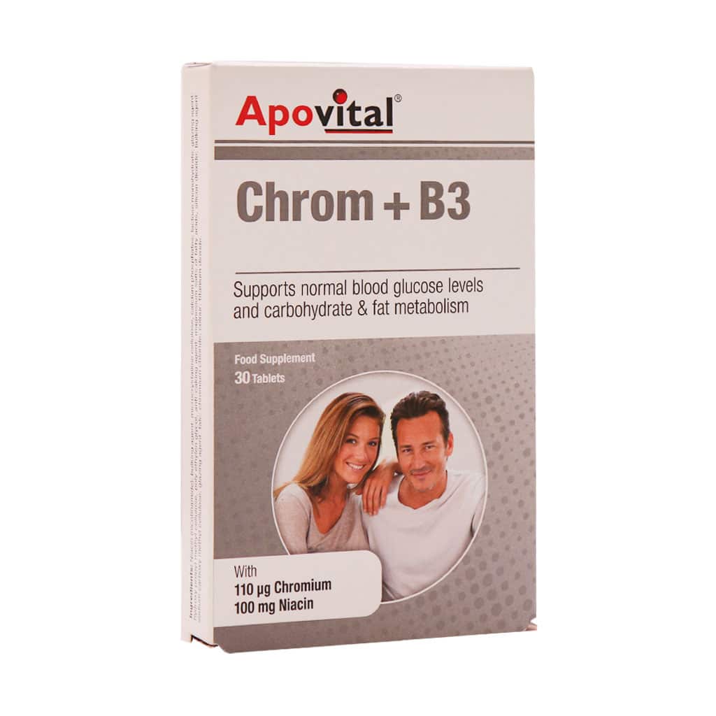 Apovital-Chrom-and-B3-30-Tablets قیمت قرص کروم و ویتامین ب3 آپوویتال