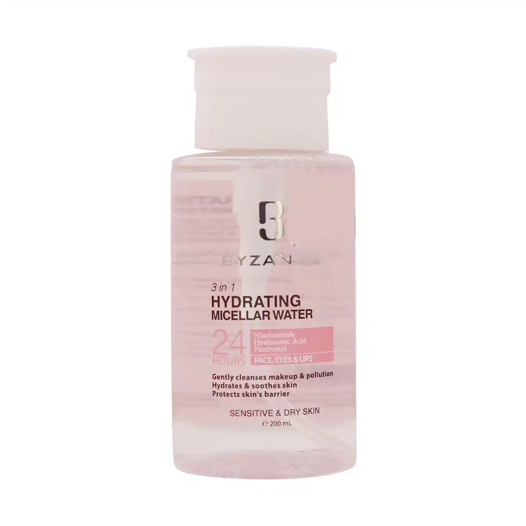 Byzance-Hydrating-Micellar-Water-200-ml.jpg.webp محلول پاک کننده آرایش پوست خشک و حساس بیزانس 200 میلی لیتر