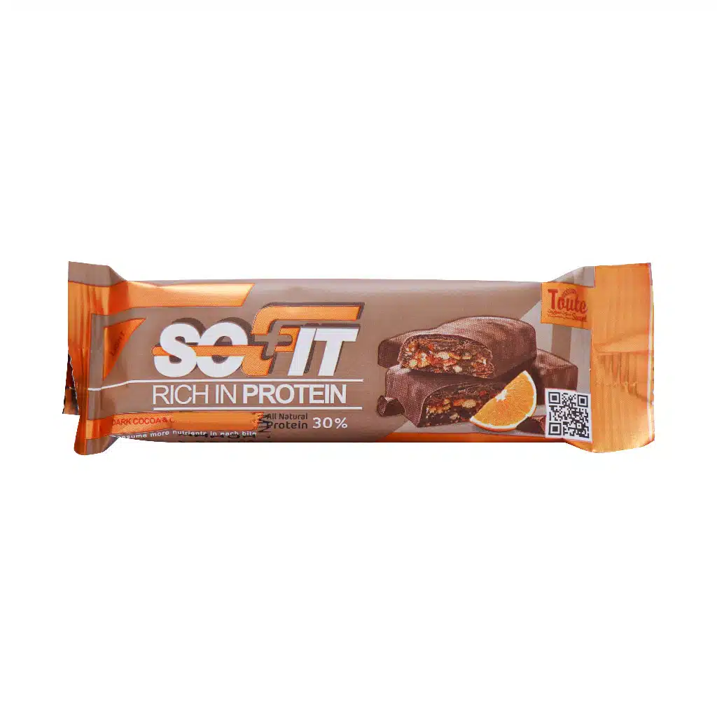 Toute-Sweet-Sofit-Rich-In-Protein-45-g.jpg.webp پروتئین بار با روکش کاکائویی تلخ سوفیت توت سوییت 45 گرم