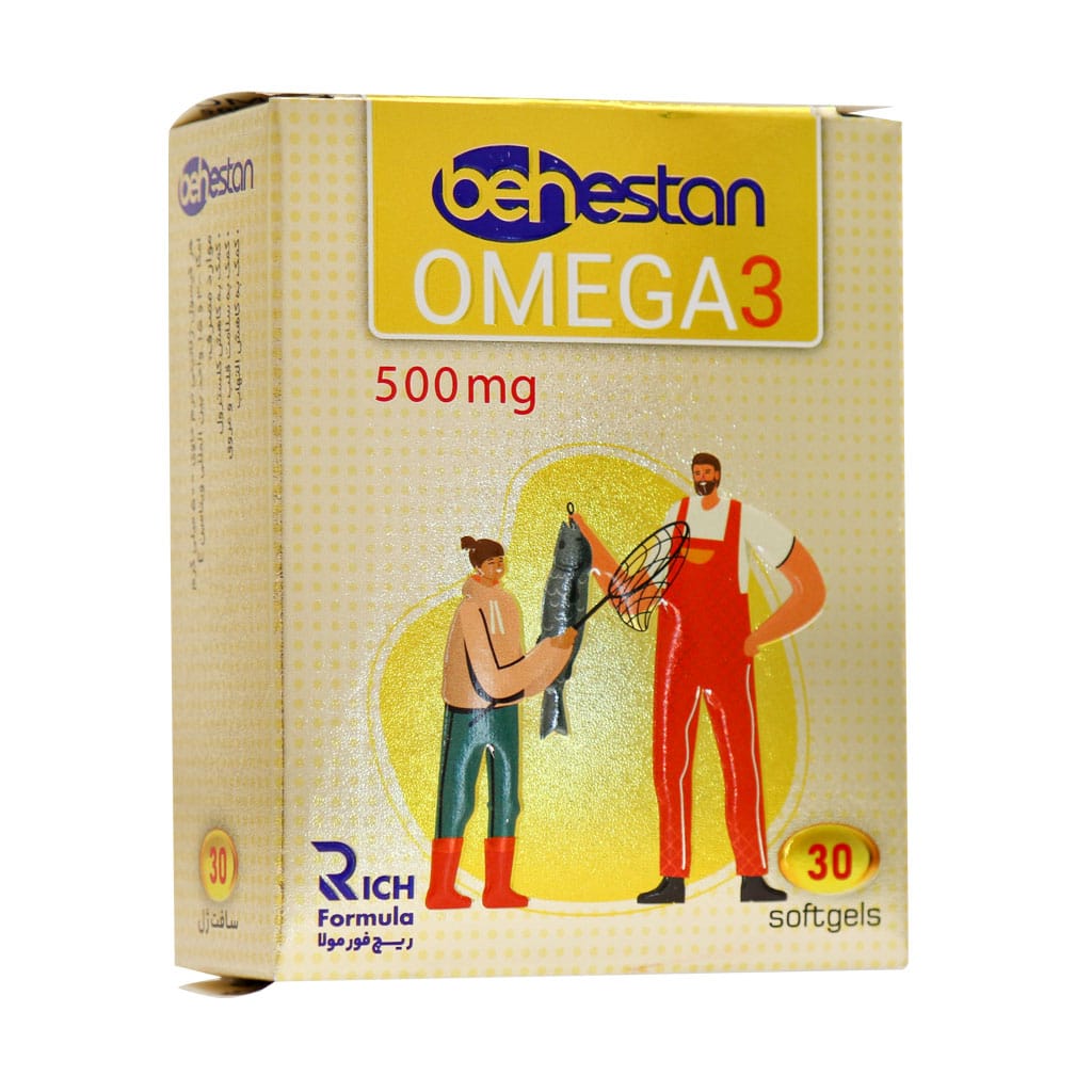 Behestan-Omega3-500-Mg-30-Softgels قیمت سافت ژل امگا 3 500 میلی گرم بهستان