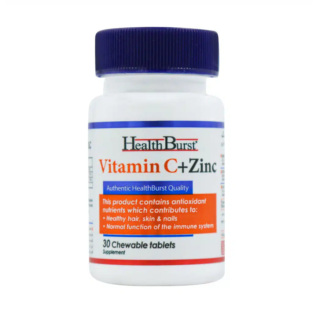 Health-Burst-Vitamin-C-And-Zinc-Chewable-Tablets.jpg.webp قرص جویدنی ویتامین C و زینک هلث برست 30 عدد
