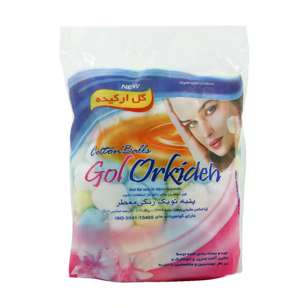 Gol-Orkideh-Khorasan-Scented-colored-cotton-balls-100.jpg.webp پنبه توپک رنگی معطر گل ارکیده خراسان 100 گرم