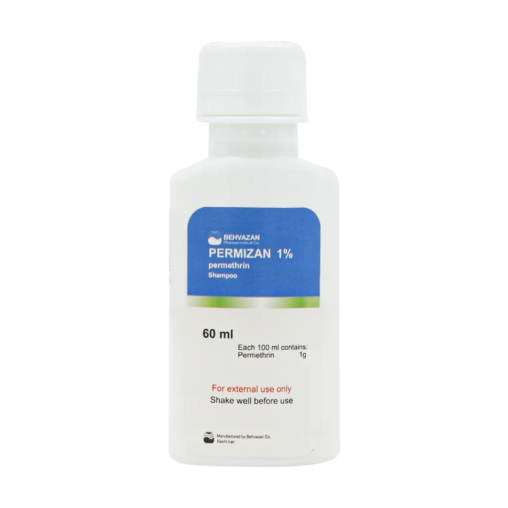 Behvazan Permizan Shampoo 60 ml قیمت شامپو پرمترین 1 درصد بهوزان