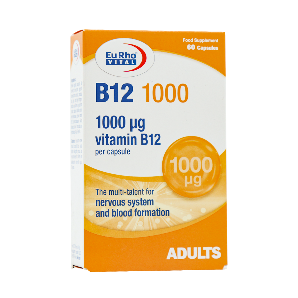 Eurhovital B12 1000 mcg 60 Capsules قیمت کپسول ویتامین ب12 1000 یوروویتال